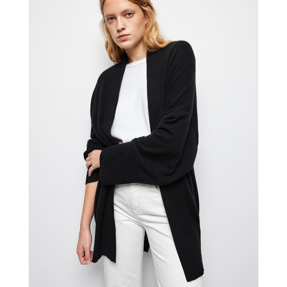 NILI LOTAN $795 Cashmere MACKENZIE KIMONO Black CARDIGAN Belted One Size